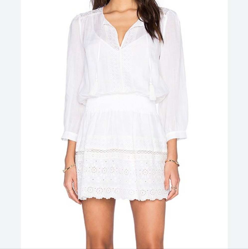 Joie Laton Embroidered Eyelet Cotton Dress in Porcelain Size Medium